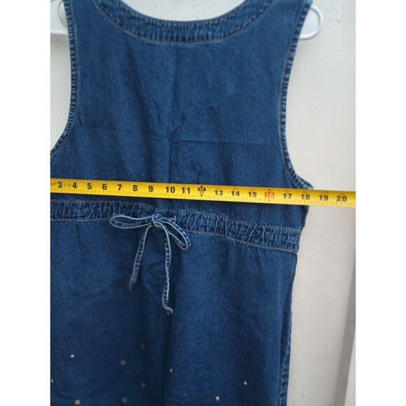 JL NY Sport Denim Jean Dress Womens Med Knee Length Gold Embroidered Cottagecore - Picture 6 of 6